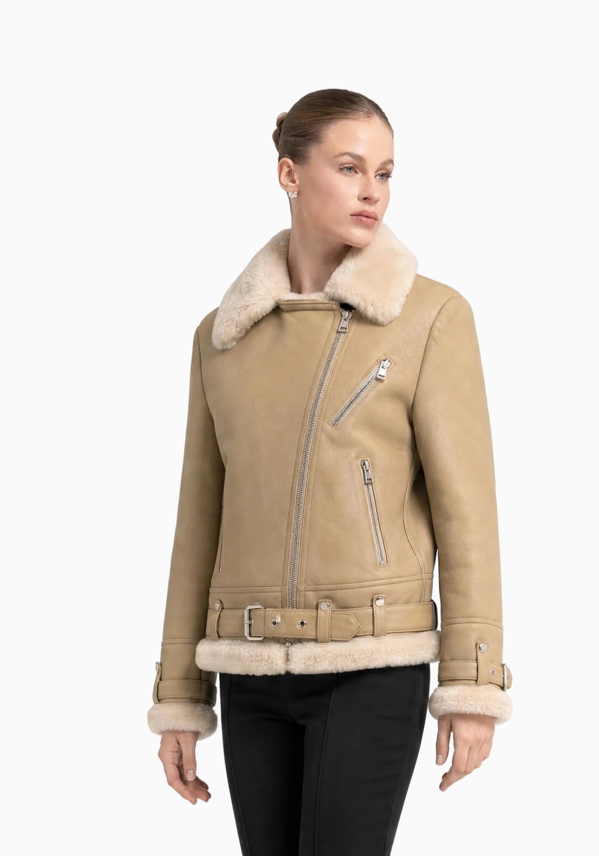 AMELIA Camel Kürklü Süet Kadın Ceket detay 3