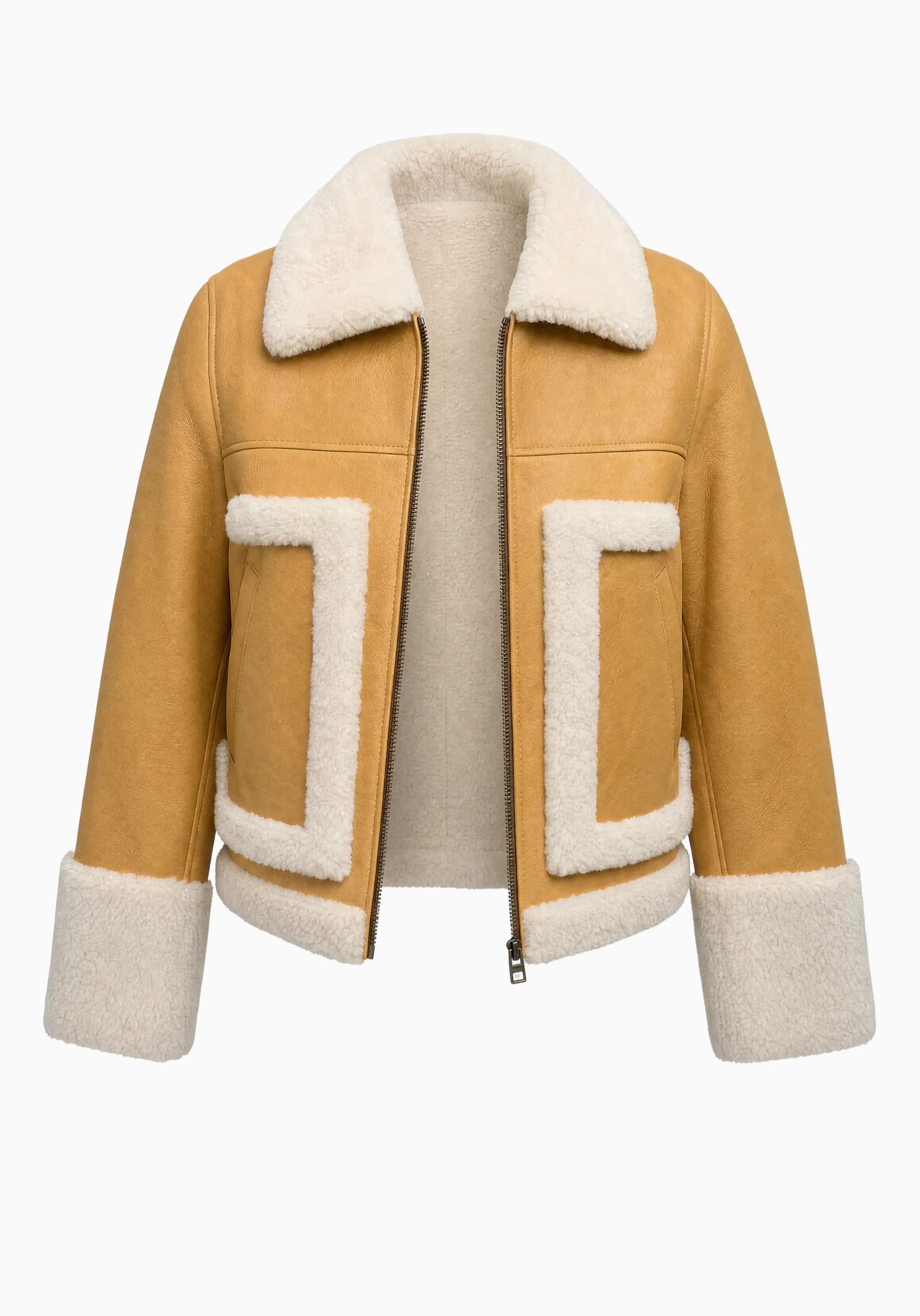 LUCCA Camel Ekru Kürklü Süet Kadın Ceket