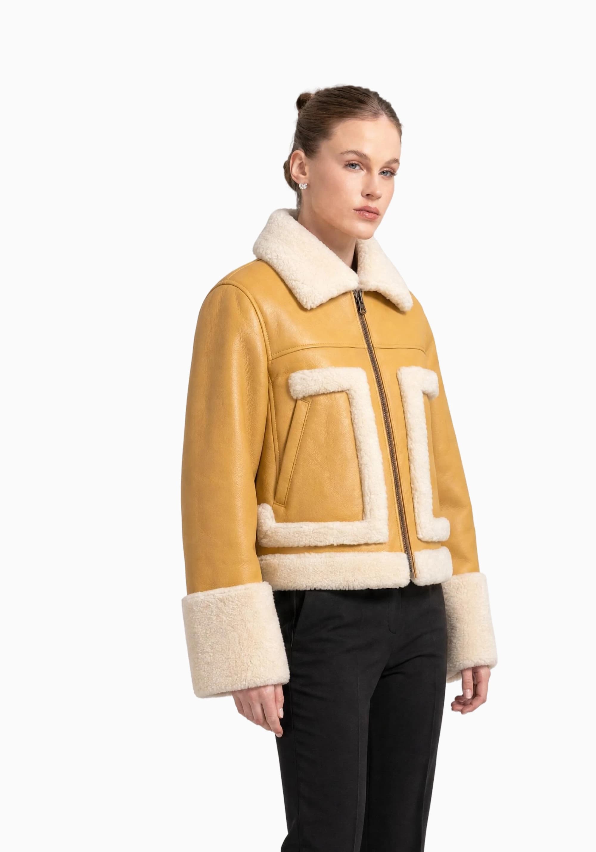 LUCCA Camel Ekru Kürklü Süet Kadın Ceket detay 2