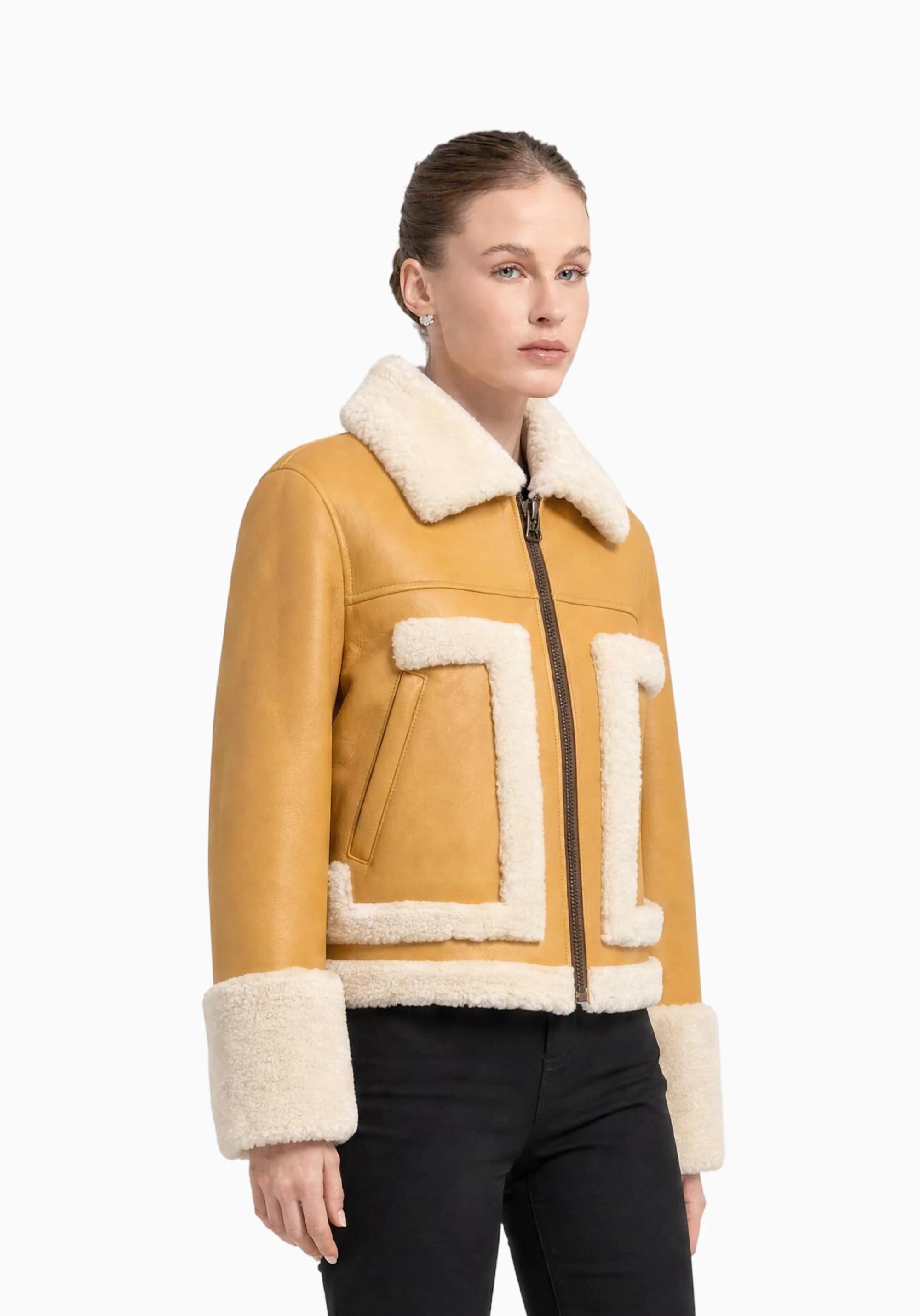 LUCCA Camel Ekru Kürklü Süet Kadın Ceket detay 3