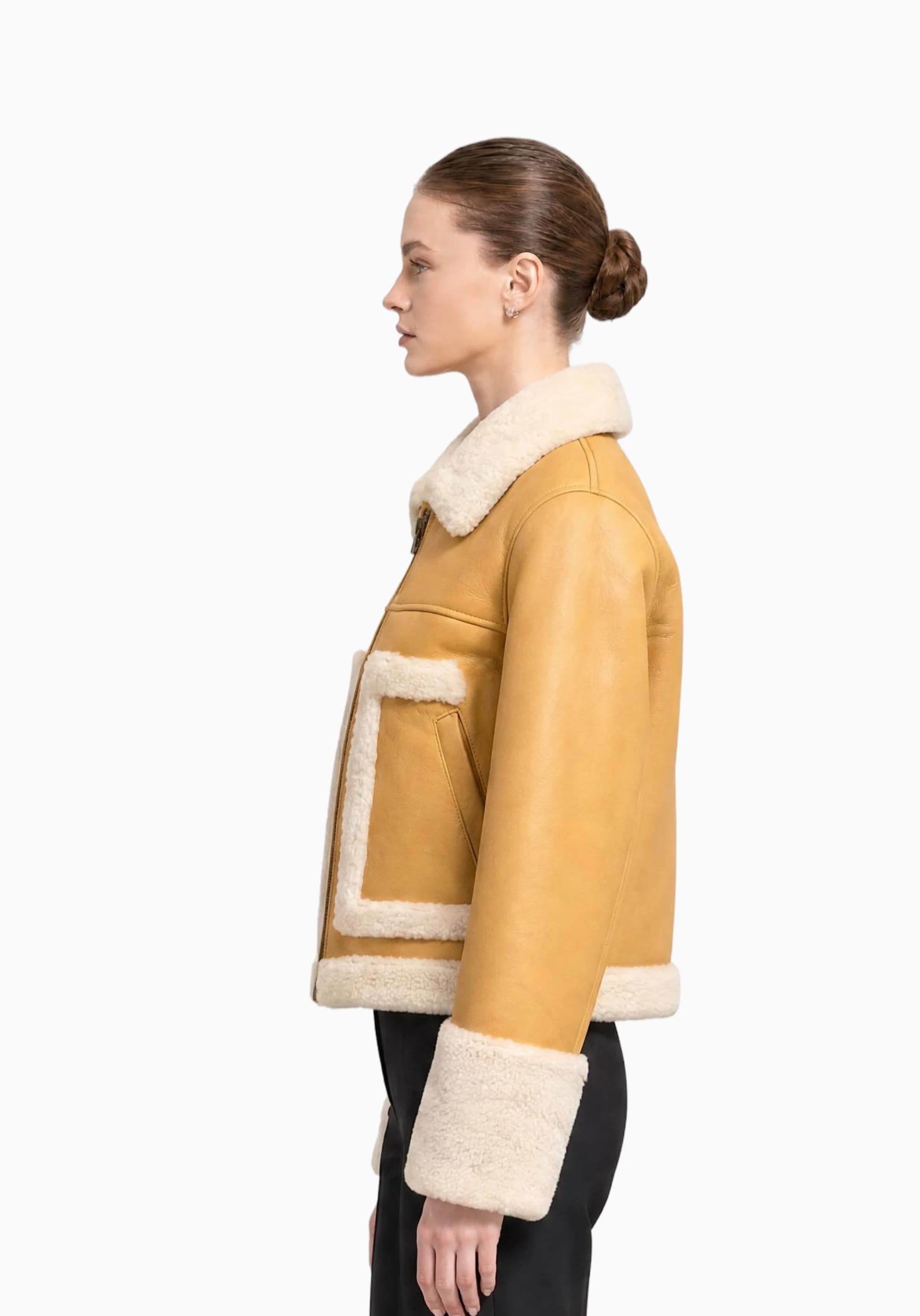 LUCCA Camel Ekru Kürklü Süet Kadın Ceket detay 4