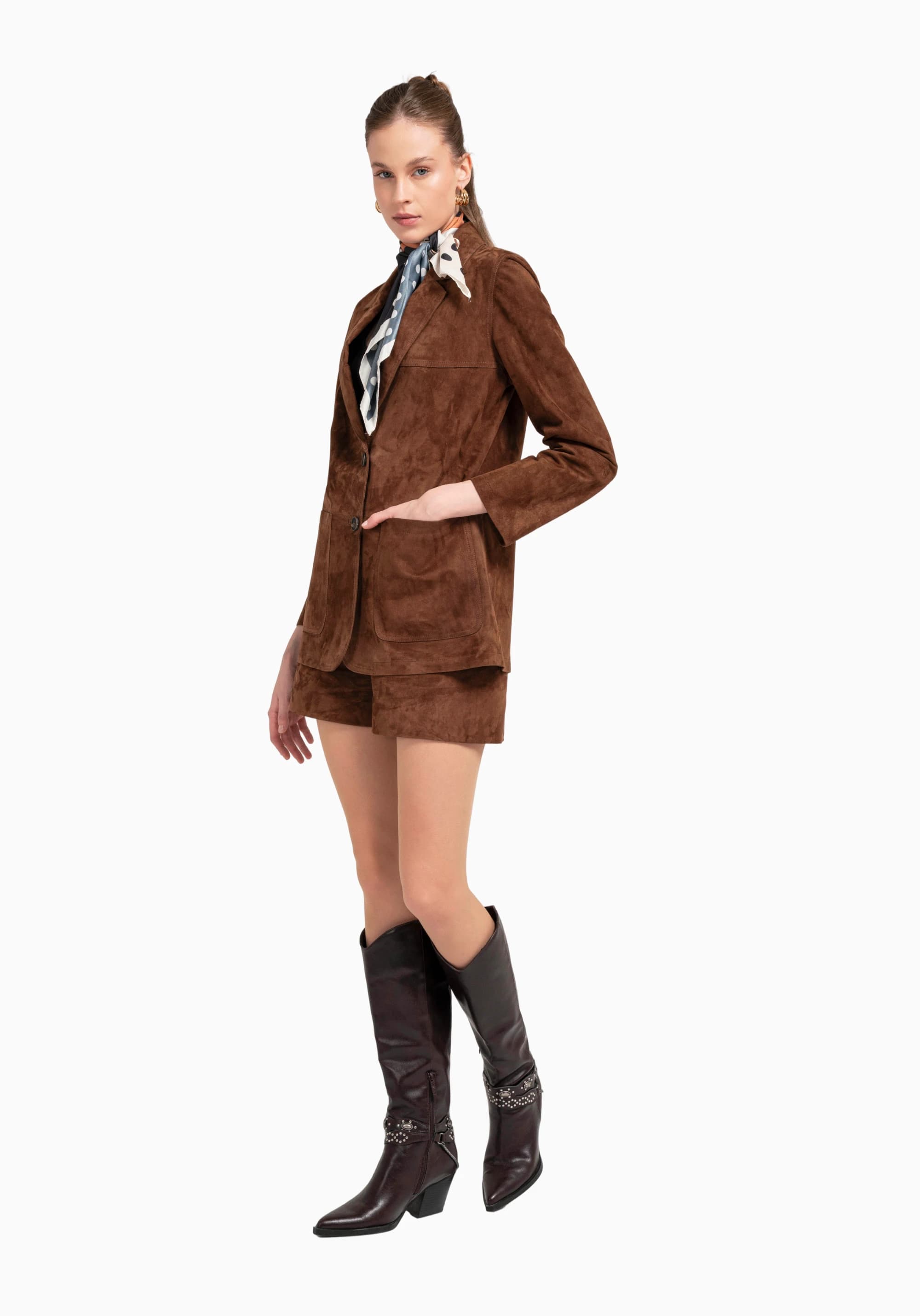 VALERIA Kahverengi Süet Blazer Ceket detay 2