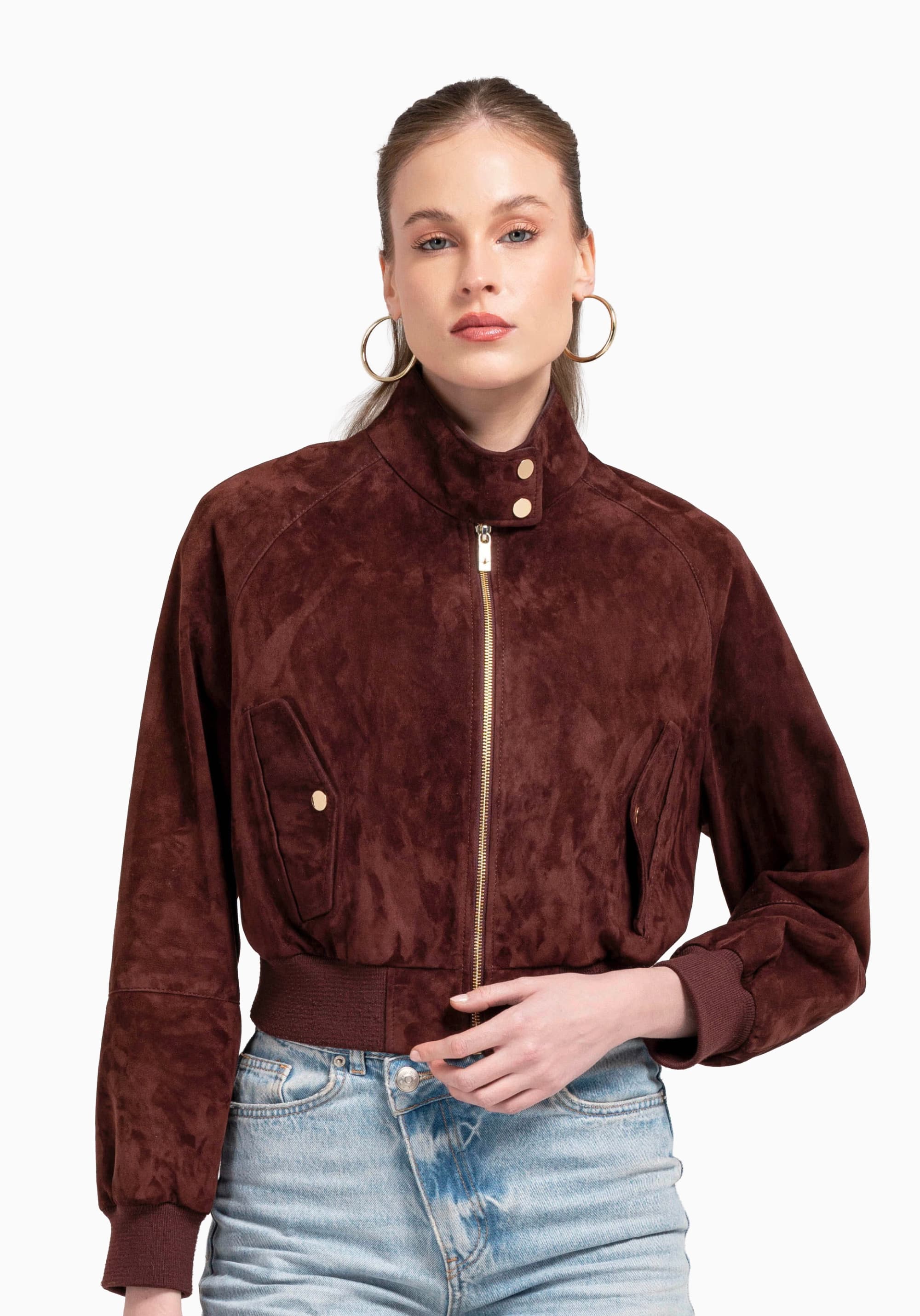 MAREN Bordo Süet Bomber Kadın Ceket — 2