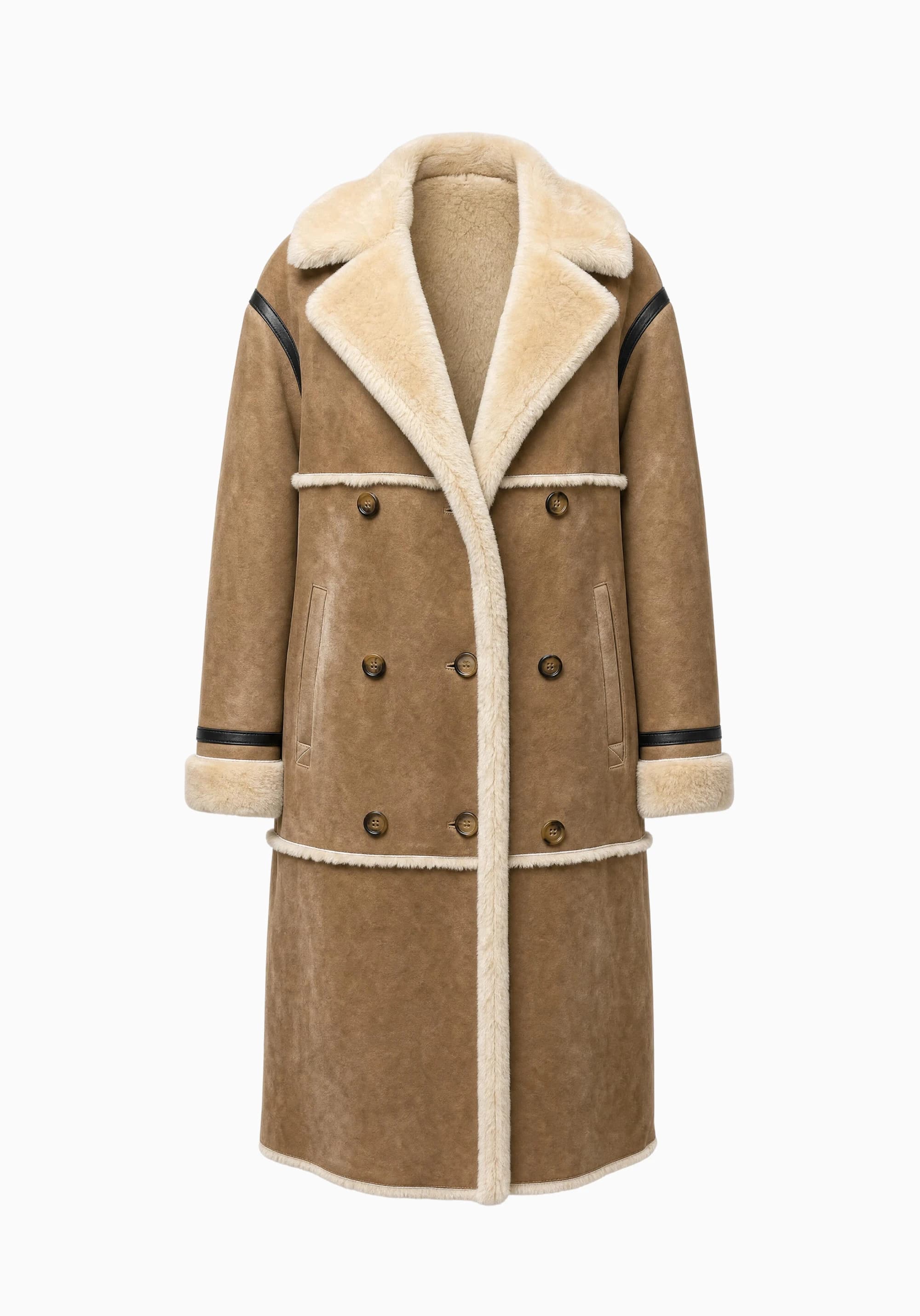 CORTINA Camel Kürklü Süet Kadın Uzun Kaban